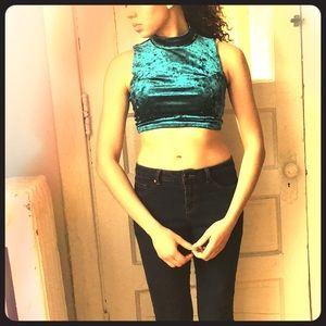 Teal Velour Crop Top